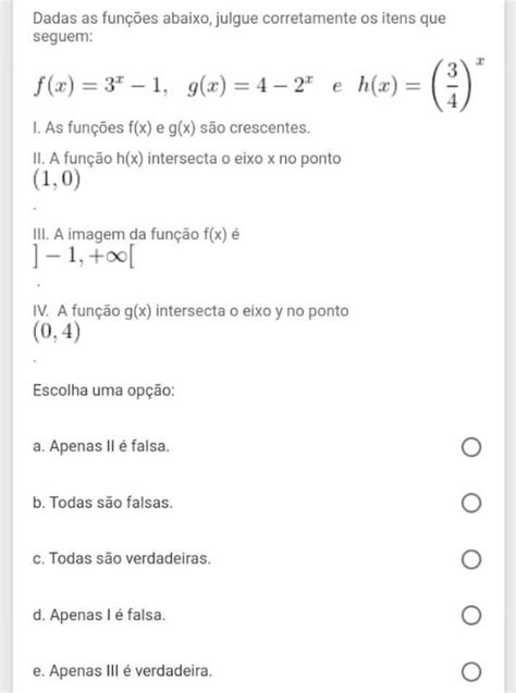 Dadas As Funções Abaixo Julgue Corretamente Os Itens Que Seguem