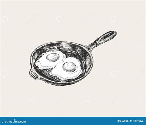 Eggs Frying Pan Egg Breakfast Hand Drawn Sketch Vector Illustration