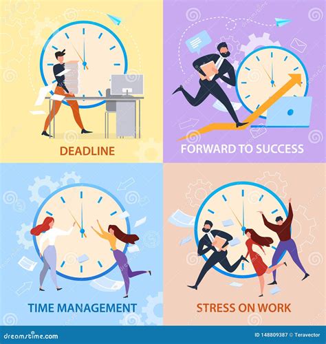 Sucess Time Management Stress Work Deadline Banner Stock Vector Illustration Of Male Paper