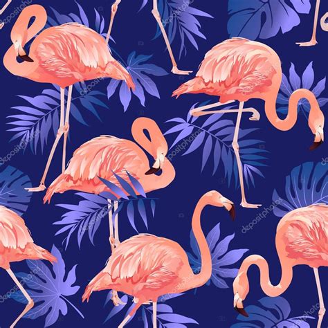 Flamingo P Jaro Y Flores Tropicales Patr N Sin Costura Ilustraci N