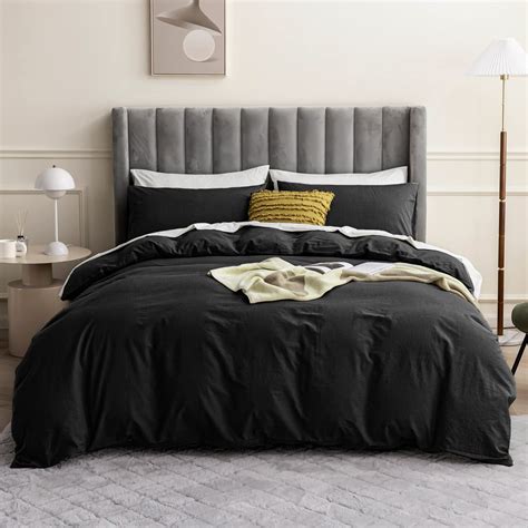 Jellymoni Solid Black Washed Cotton Duvet Cover Set Pieces