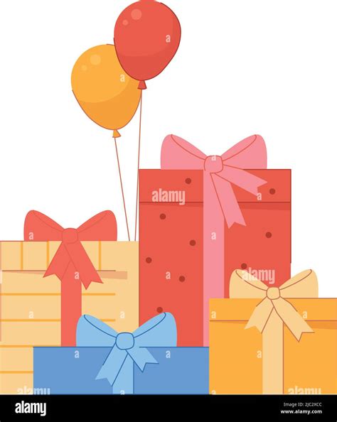 Gift Box Pile With Balloons Holiday Celebration Presents Isolated On