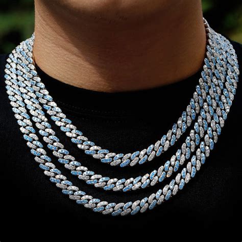 8mm Cuban Links Necklace Chain In White And Blue Bijouterie Gonin