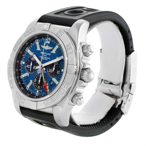 Breitling Chronomat Gmt Blue Dial Rubber Strap Steel Mens Watch Ab0410