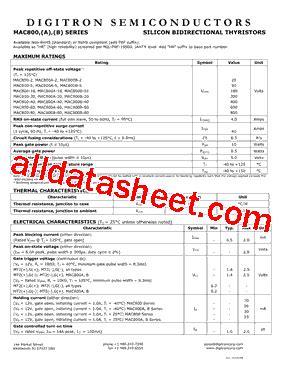 MAC800A 60 Datasheet PDF Digitron Semiconductors