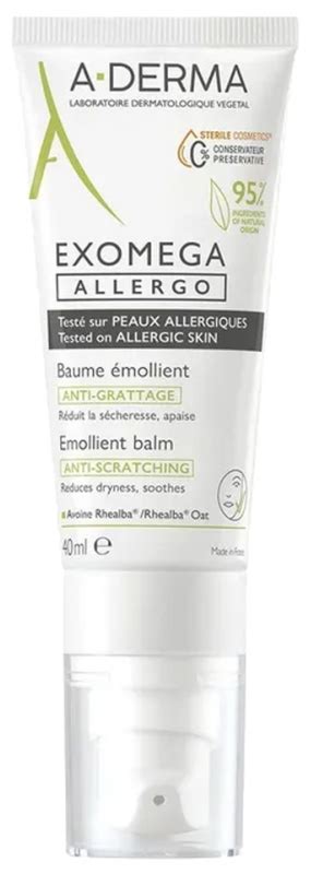 Exomega Allergo Baume émollient anti grattage A Derma peau sèche à