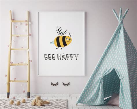 Bee Happy Quote Print Decor Interior Wall Art Design - Etsy