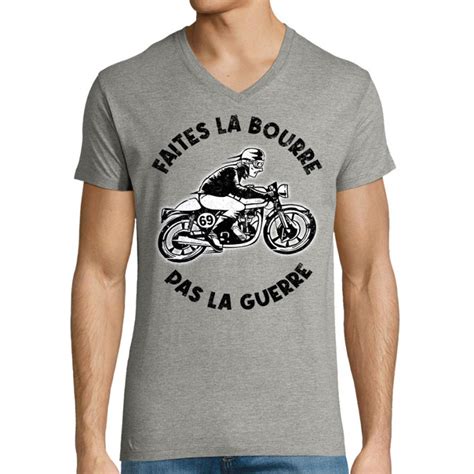 T Shirt Homme Col V Faites La Bourre Pas La Guerre