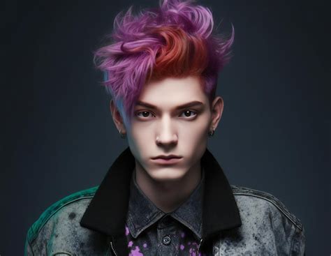 Premium Photo Portrait Of A Young Man With Colorful Hair Studio Shot