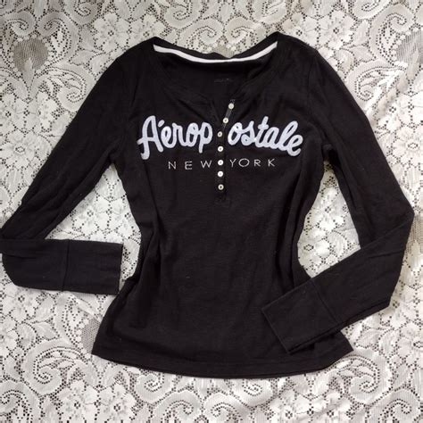 Black Ribbed Henley Style Aeropostale Top Brand Depop