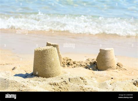 Small And Simple Sand Castles On The Beach Stock Photo Alamy