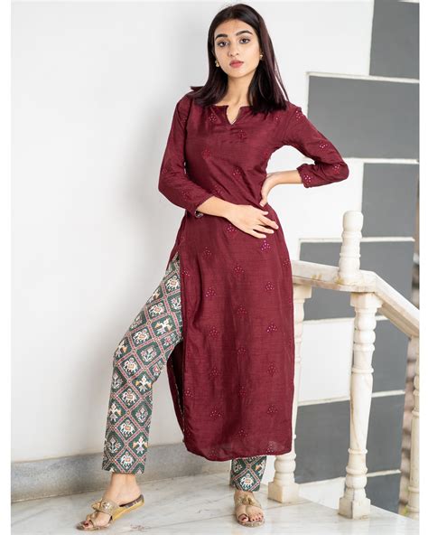 Maroon Embroidered Kurta With Patola Pants Set Of Two By The Weave Story The Secret Label