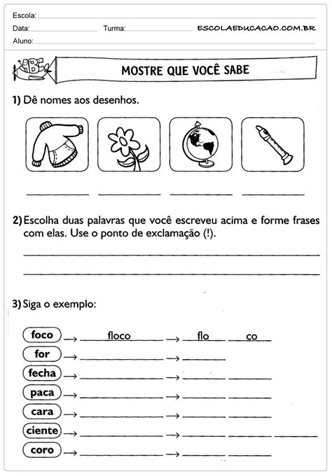 Atividades de Português 3º ano Complete Escola Educação