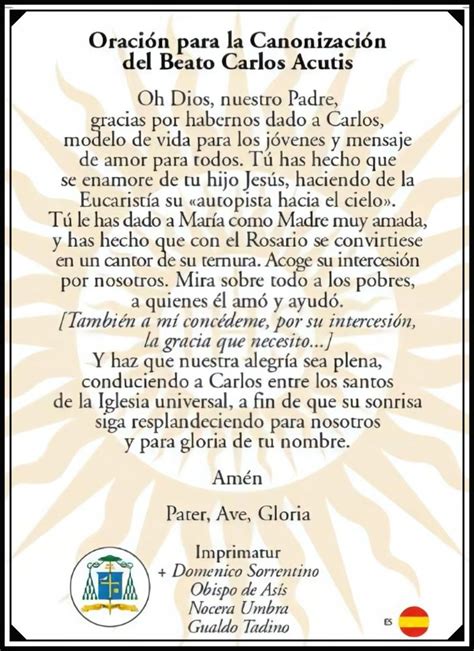 ® Santoral Católico ® Estampa Con OraciÓn Para La CanonizaciÓn Del