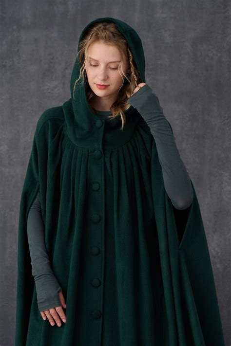 Ariel 14 Hooded Wool Cloak Coat In Teal Linennaive