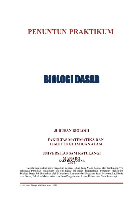 Penuntun Praktikum Biologi Dasar 2022 Penuntun Praktikum Biologi