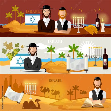 Israel banner tradition and culture. Attractions, culture, people. Travel vacation to Israel ...