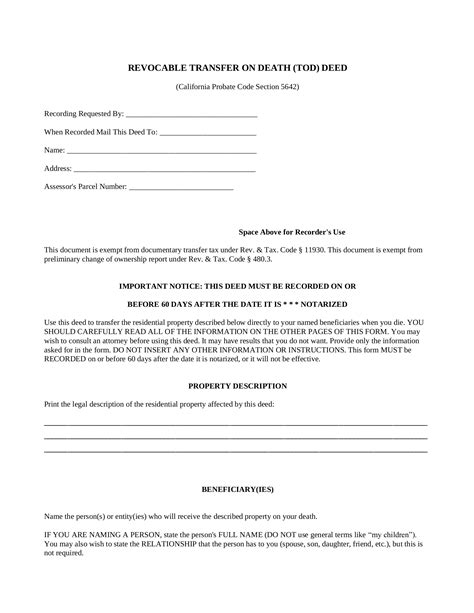 Free California Revocable Transfer On Death Tod Deed Form Word