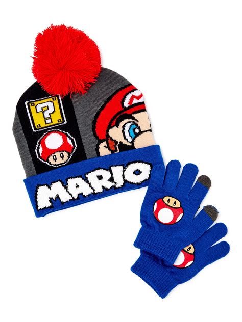 Super Mario Bros Boys Beanie And Glove 2 Piece Set