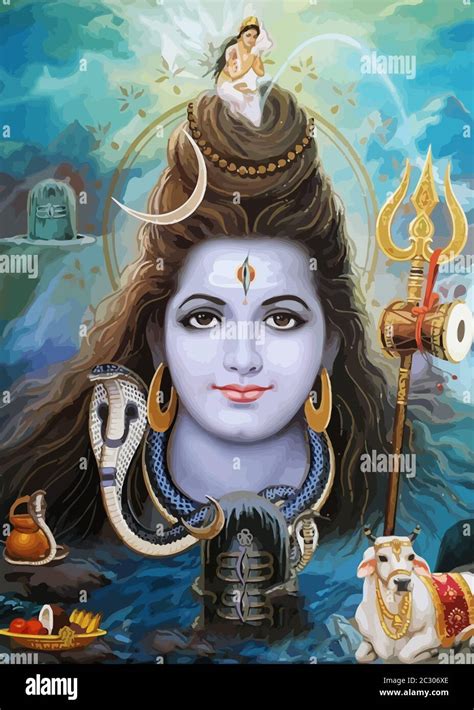 Lord Shiva God Hinduism Ox Snake Animal Spiritual Illustration Holy