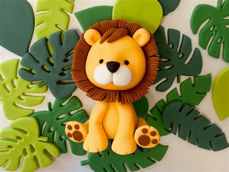 edible fondant lion jungle leaves cake topper set etsy