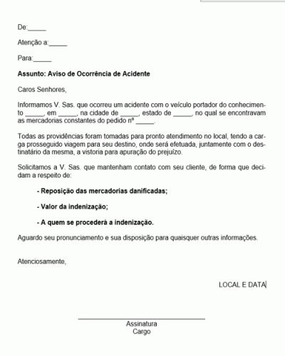 Modelo De Comunicado Empresa Avisa A Cliente Sobre Acidente Com