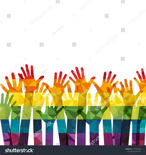 Rainbow Colored Hands Raised Gay Pride Stock Vector Royalty Free Shutterstock