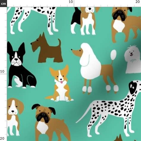 Dog Fabric Dogs On Mint By Heleen Vd Thillart Dog Pets Etsy