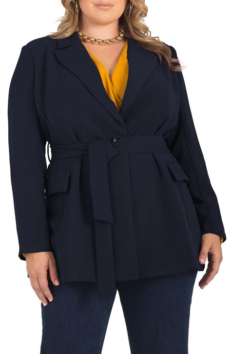 Plus Size Womens Standards And Practices Gina Belted Crepe Blazer Size 1x Black Plus Size