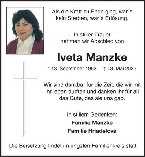 Traueranzeigen Von Iveta Manzke Om Trauer De