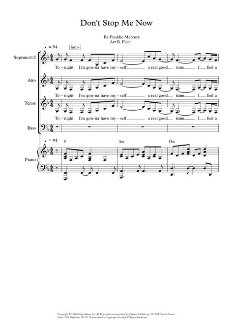 Don T Stop Me Now Arr B Fleet By Queen Sheet Music For Satb Choir At Sheet Music Direct