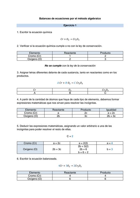 Solution Balanceo De Ecuaciones Por M Todo Algebraico Qu Mica