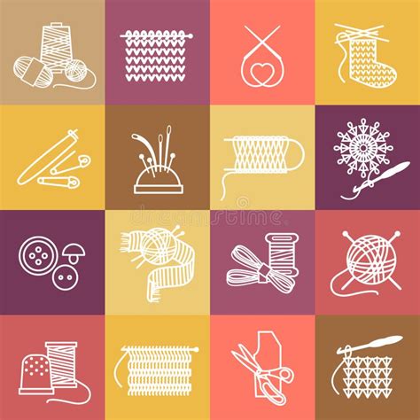 Needlework Icons For Sewing Knitting Needlework Stock Vector