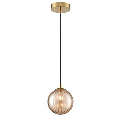 Franklite Franklite Globe Ip Pendant Aged Brass Amber Ribbed