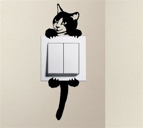 Designer Cute Smiling Kitty Cat Pet Light Switch Sticker Funny Wall