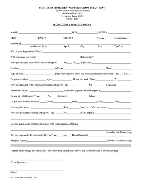 Us Probation Montly Report Fill Online Printable Fillable Blank