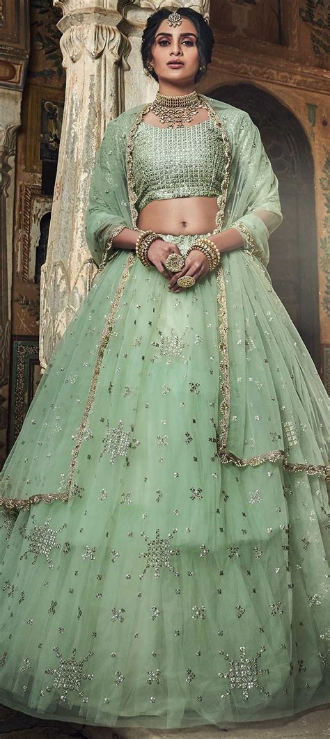 Festive, Reception, Wedding Blue color Net fabric Lehenga : 1631283