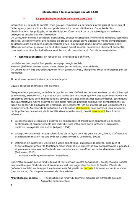 Intro à la psycho sociale L1 Introduction à la psychologie sociale 14