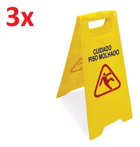 Placas Cuidado Piso Molhado Kit 3 Unidades Cavalete Amarelo MercadoLivre