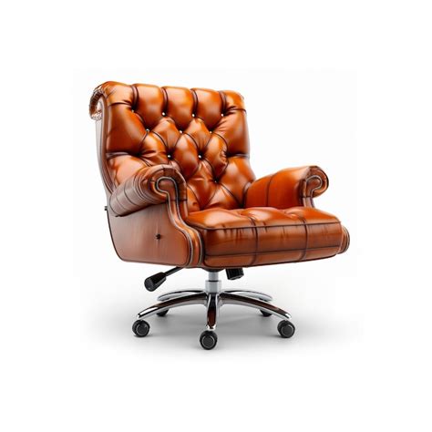 Premium Photo | Brown Leather Chair With Wheels on White Background Generative AI