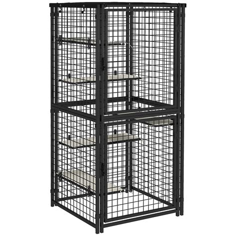 PawHut 33"L Cat Cage Multi-Level Catio Steel Outdoor Cat Enclosure with UV-and Water Resis ...