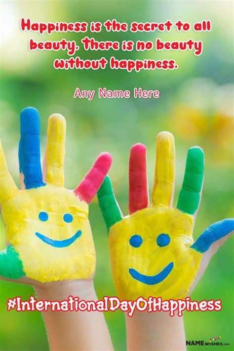 Happy Hands International Day of Happiness Quotes with Name Edit