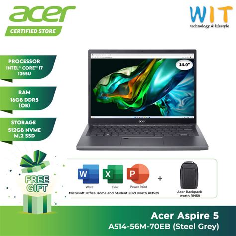 Acer Aspire 5 A514 56m 70eb Intel Core I7 1355u 16gb Ram 512gb Ssd Intel Iris Xe 14 Wuxga