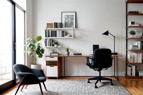 Minimalist-style Study Room Interior With Bookshelves And Plant And ...