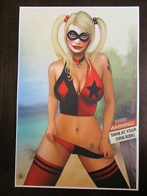 NATHAN SZERDY SIGNED 12X18 ART PRINT HARLEY QUINN SWIM AT YOUR OWN RISK