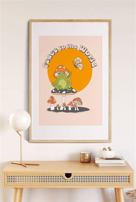 Frog And Mushroom Wall Art, Sun Art Print, Peace To The World Poster ...