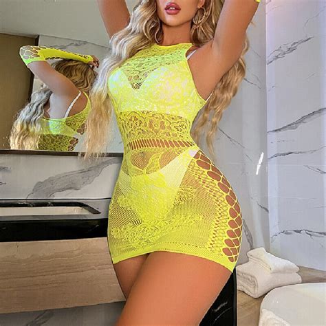 Sexy Women Sheer Stretch Bodycon Mini Dress Fishnet Hollow Out Lingerie