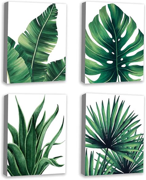 Botanical Prints Wall Art For Bathrooms Canvas Green Leaf