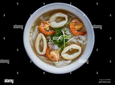 Traditional vietnamese soup Pho with seafood on black background Stock ...