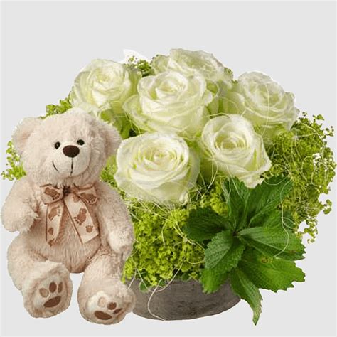 Interflora Blume Artificial Flower Teddy Bear Plush Garden Roses